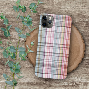 Coque iPhone 16 Pro Max Joli motif tartan rose bleu pastel rouge violet
