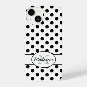 Coque Pour iPhone 14 Joli noir blanc pois rétro motif Monogramme