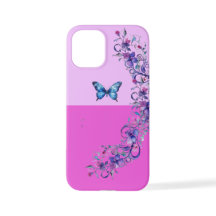 Joli Papillon bleu sur Pinks iPhone 12 Mini Coque