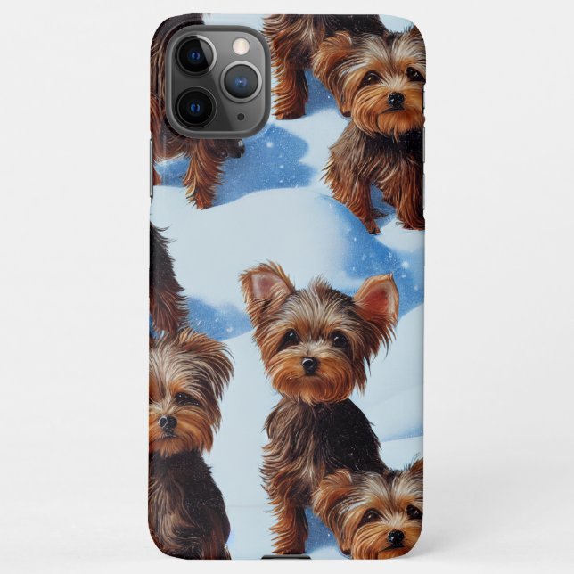 Coque iPhone Joli Yorkies Enchantée Jardin de neige d'hiver Des (Dos)