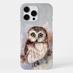 Coque iPhone 16 Pro Max Jolie Art de la faune d'oiseau de hibou à l'aquare