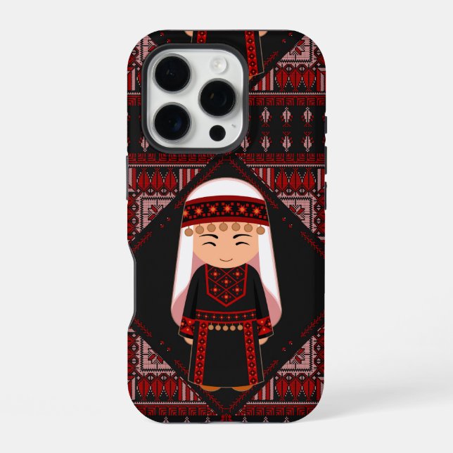 Coque iPhone jolie fille palestinienne Broderie rouge tatreez (Verso)