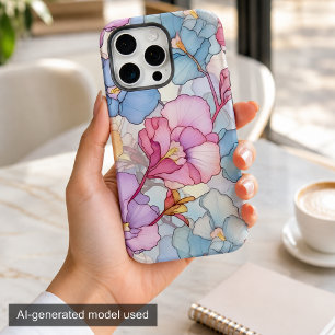 Jolie Fleur de Verre Stained Glass Rose & Bleu