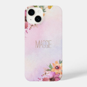 Coque Pour iPhone 14 Jolie monogrammée belle aquarelle florale rose