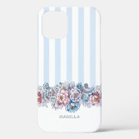 Jolies fleurs roses et bleues et rayures avec nom