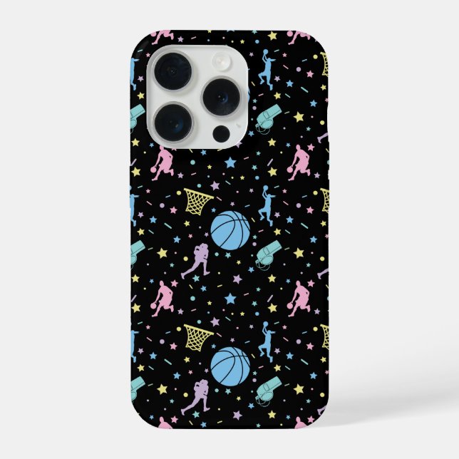 Coque iPhone Joueuses de basket-ball - Motif d'étoiles (Verso)