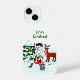 Coque Pour iPhone 14 Joyeux Noël ! Bonhomme de neige avec des amis