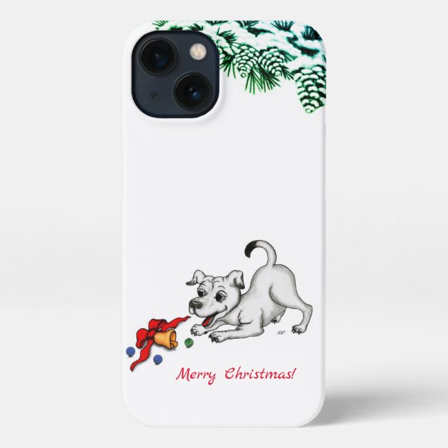 Coque iPhone Joyeux Noël ! Chiot avec Bell et Ball (Verso)