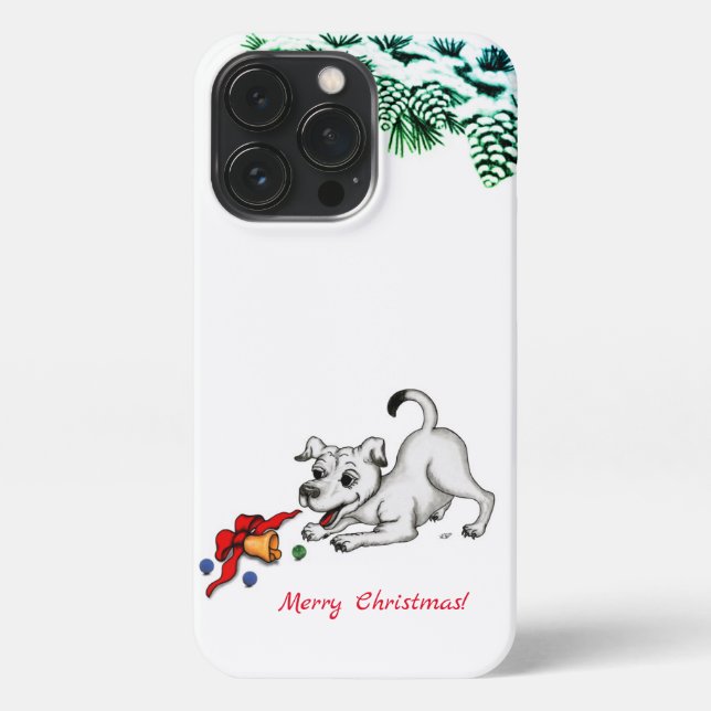 Coque iPhone Joyeux Noël ! Chiot avec Bell et Ball (Verso)