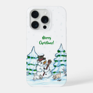 Joyeux Noël ! Snowman avec chat et chiot