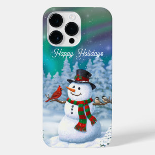Coque Pour Pour iPhone 14 Pro Max Joyeux Noël Snowman & Birds Winter Scene