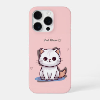 Coque iPhone 16 Pro Just Meow Cute White Kitten Phone Case | Pink 