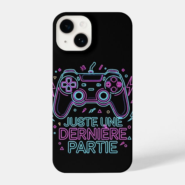 Coque iPhone Juste Une Dernière Partie - Retro Neon black gamer (Verso)