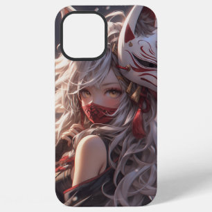 Coque iPhone 12 Pro Max Kitsune Fox Masque Samurai fille Japonaise
