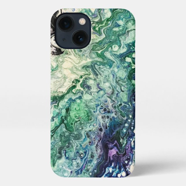 Coque iPhone La Laguna peinture bleu turquoise blanc noir (Verso)