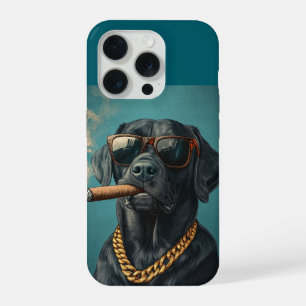 Labrador noir badass avec cigare et chaîne en or