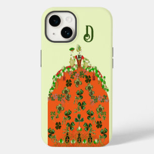 Coque Pour iPhone 14 LADY ORANGE, Trèfles Monogramme St. Patrick Jour d