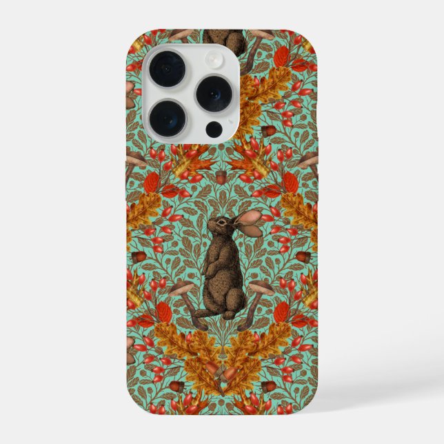 Coque iPhone Lapin d'automne sur vert clair (Verso)