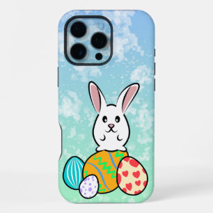 Coque iPhone 16 Pro Max Lapin de Pâques sur les oeufs de Pâques