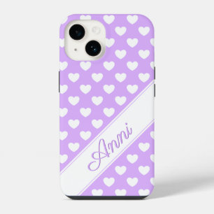 Coque Pour iPhone 14 Lavande Envoûtante, Modèle de nom personnalisé, Cœ