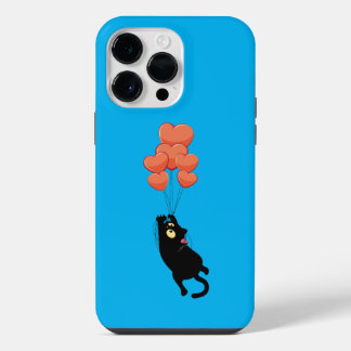 Coque Pour Pour iPhone 14 Pro Max Le chat noir vole sur les coeurs