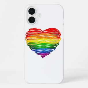 Coque iPhone 16 Plus Le cœur arc-en-ciel de SlipperyJoe griffonné tourb