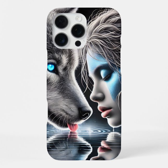 Coque iPhone Le guerrier indien et le loup de Lune (Verso)