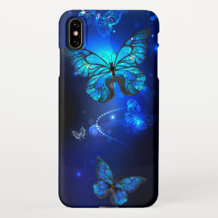 Coque iPhone XS Max Le papillon morpho dans l'Arrière - plan sombre