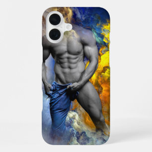 Coque iPhone 16 Plus le physique d'homme musclé en nuances de gris de S