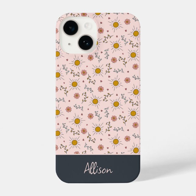 Coque iPhone Le printemps est là ! Monogramme rose vif Ajoutez  (Verso)
