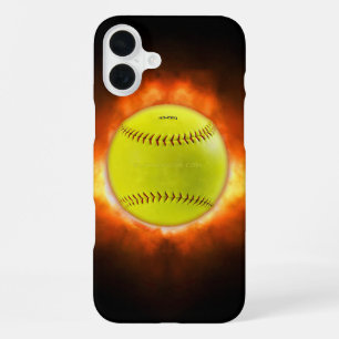 Coque iPhone 16 Plus Le softball de SlipperyJoe sur feu flammes feu feu