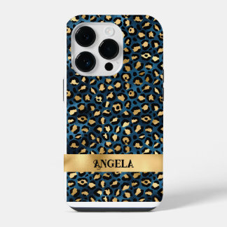 Coque Pour iPhone 14 Plus Léopard bleu foncé et doré
