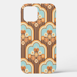 Coque iPhone 12 les années 70 papier peint design transparent, fle