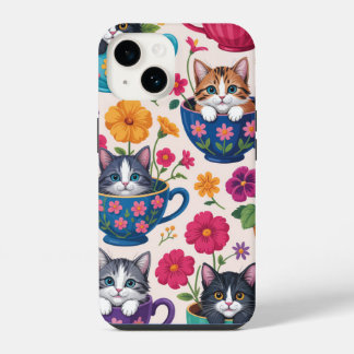 Coque Pour iPhone 14 Les chatons et fleurs en tasse
