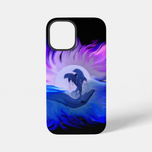 Coque iPhone 12 Mini Les dauphins au clair de lune