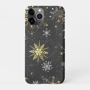 Coque iPhone 11Pro Les flocons dorés de Noël sur l'Arrière - plan noi