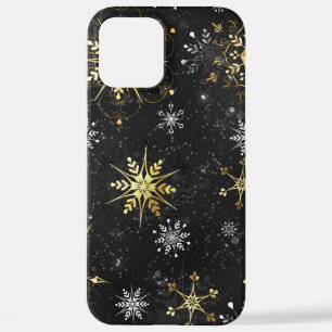 Coque iPhone 12 Pro Max Les flocons dorés de Noël sur l'Arrière - plan noi