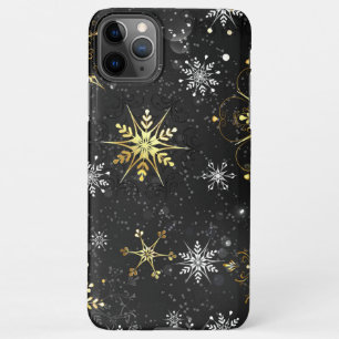 Coque iPhone 11Pro Max Les flocons dorés de Noël sur l'Arrière - plan noi