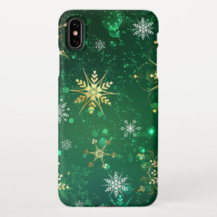 Coque iPhone XS Max Les flocons dorés de Noël sur l'Arrière - plan ver