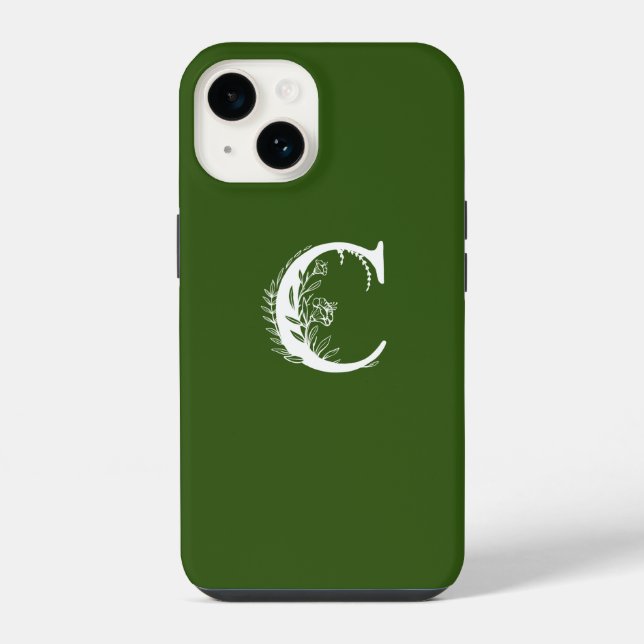 COQUE iPhone LETTRE C DE MONOGRAMME FLORALE VERT ÉMERAUDE (Verso)