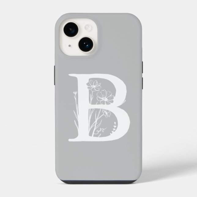 COQUE iPhone LETTRE FLORALE GRAVE B MONOGRAM COULEUR GRIS (Verso)