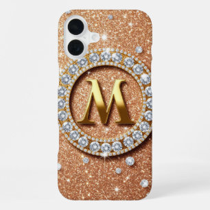 Coque iPhone 16 Plus Lettre monogramme M Rose Gold ✨ Paillettes Luxe Ch