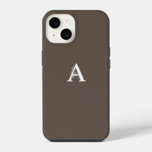 COQUE POUR iPhone 14 LETTRE MONOGRAMME UNE COULEUR MINIMALISTE BROWN