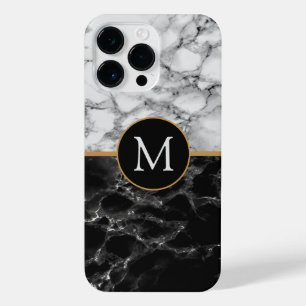 Coque Pour Pour iPhone 14 Pro Max Lettre personnalisée Monogramme noir marbre blanc 
