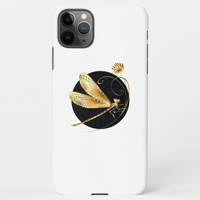 Coque iPhone libellule d'or en cercle noir (Dos)