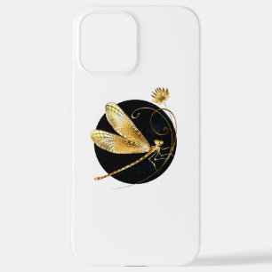Coque iPhone 12 Pro Max libellule d'or en cercle noir