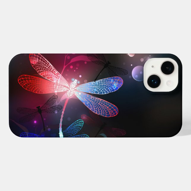Coque iPhone libellule rouge brillante (Verso Horizontal)