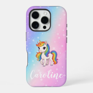 Coque iPhone 16 Pro Licorne magique colorée 