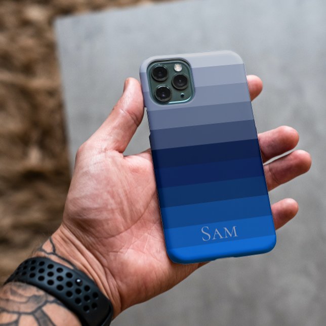 Coque iPhone Lignes bleues Bandes géométriques Motif Téléphone (Créateur téléchargé)