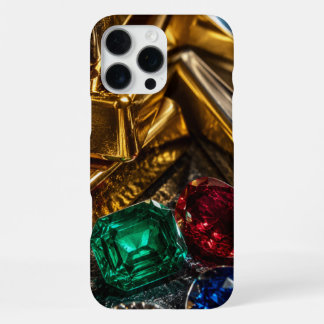 Coque iPhone 16 Pro Max lingots d'or pierres précieuses
